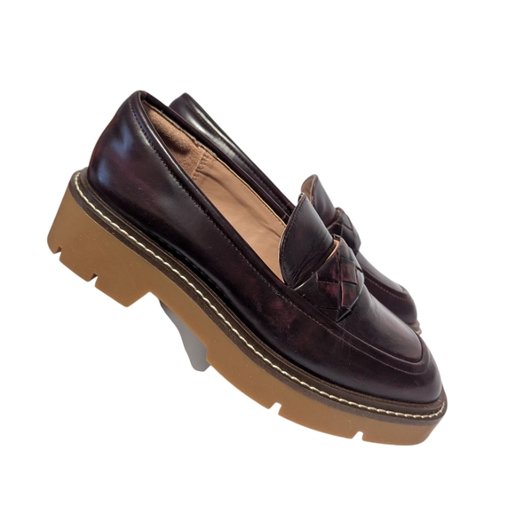 Nordstrom Burgundy Chunky Platform Leather Slip On Penny Loafers Women's Size 7 - Picture 2 of 12